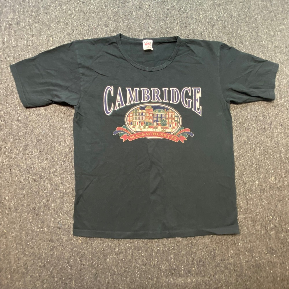 Anvil Cambridge Massachusetts T Shirt L Womens Black Vintage Souvenir USA Made